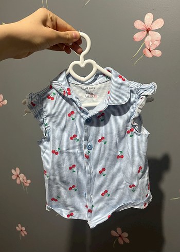 Kız Çocuk Mavi Kiraz Desenli Kısa Kollu Gömlek - Görsel 4