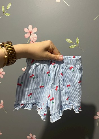 Kız Çocuk Mavi Kiraz Desenli Kısa Kollu Gömlek - Görsel 2