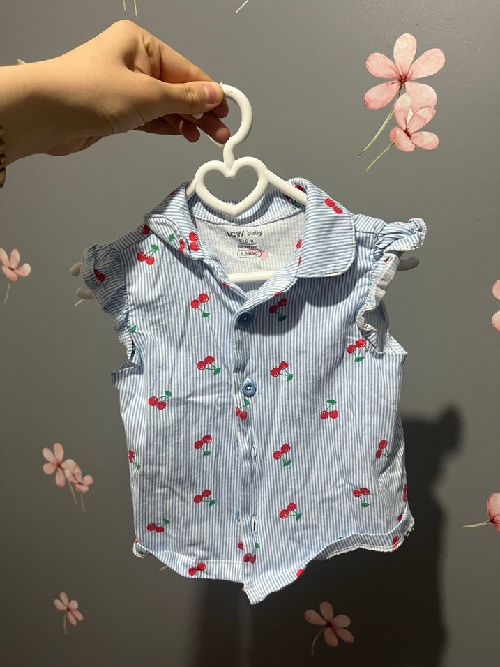 Kız Çocuk Mavi Kiraz Desenli Kısa Kollu Gömlek - Görsel 4