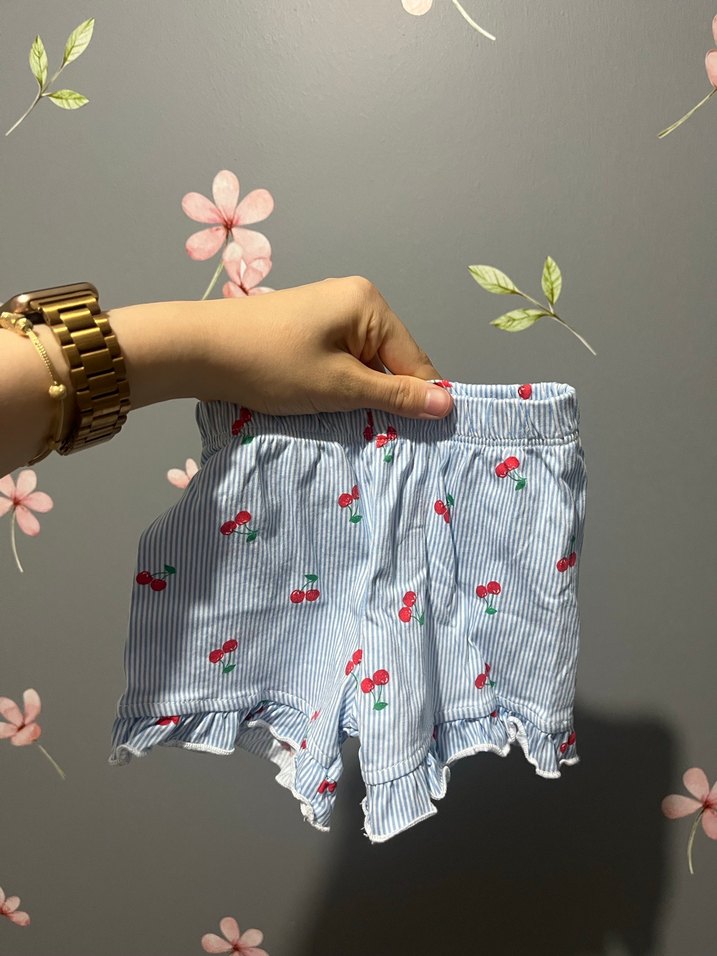 Kız Çocuk Mavi Kiraz Desenli Kısa Kollu Gömlek - Görsel 2