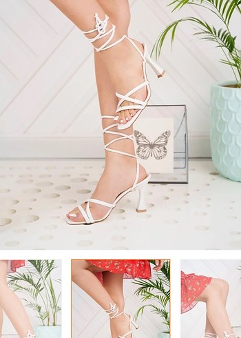 Beyaz Bağlamalı İnce Topuklu Kadın Ayakkabı - Görsel 8