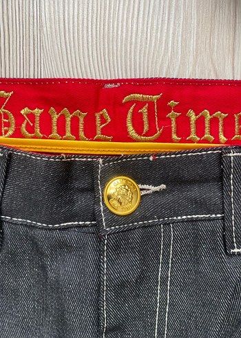 Diğer Desenli Siyah Rahat Kesim Denim Pantolon