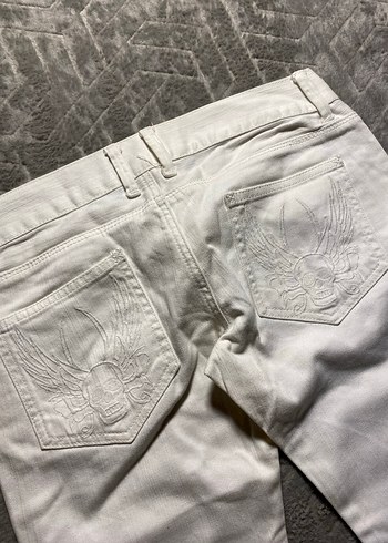 26 Beden Beyaz Kadın Denim Pantolon Midi Boy
