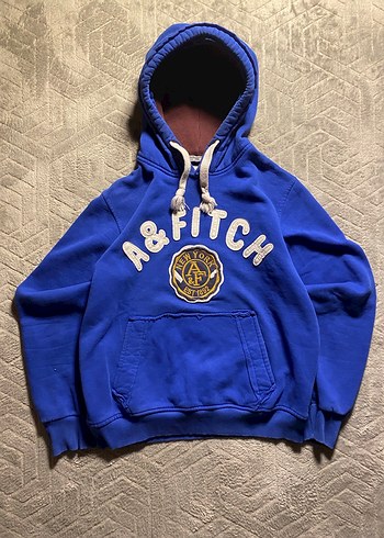 Mavi Kapüşonlu Nakışlı Erkek Sweatshirt