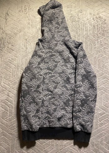 m Beden gri Renk Gri Kapüşonlu Yılan Desenli Fermuarlı Sweatshirt