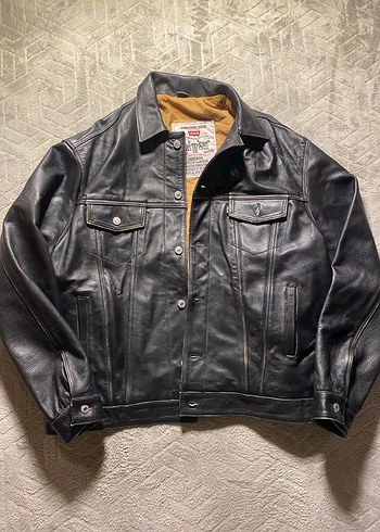 Düğmeli Siyah Deri Biker Ceket