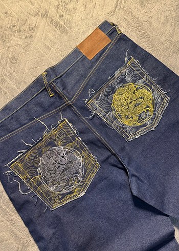 Lacivert Bel Detaylı Bol Kesim Jean - Görsel 2