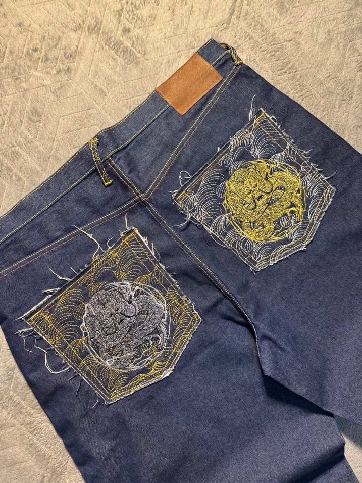 Lacivert Bel Detaylı Bol Kesim Jean - Görsel 2