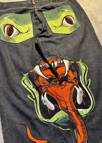 Yılan Baskılı Gri Loose Fit Erkek Kot Pantolon - Görsel 2