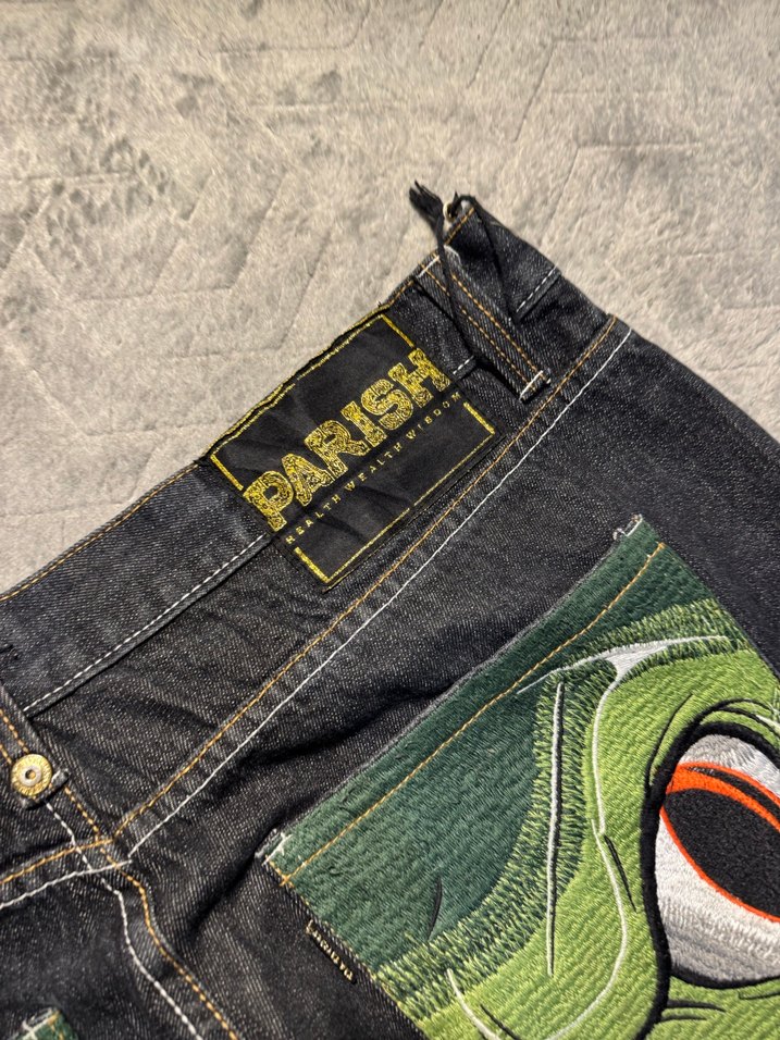 Yılan Baskılı Gri Loose Fit Erkek Kot Pantolon - Görsel 3