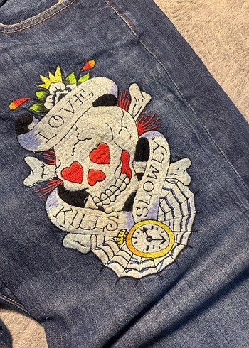 Nakışlı Koyu Lacivert Jean - Görsel 2