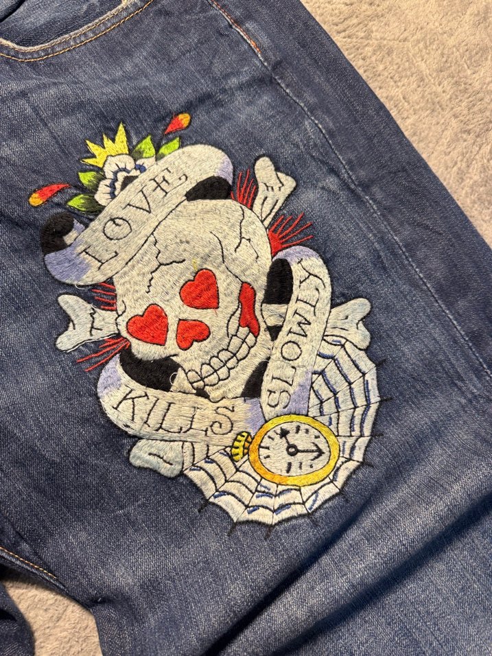 Nakışlı Koyu Lacivert Jean - Görsel 2