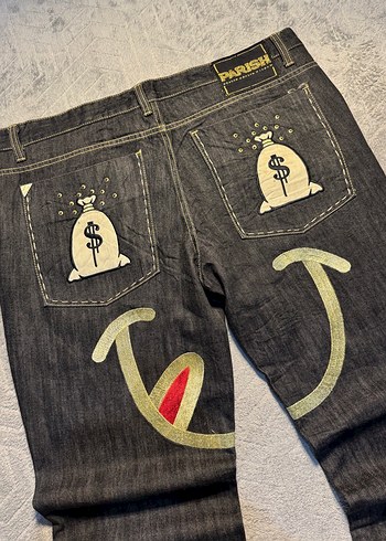 Altın Baskılı Gevşek Kesim Erkek Kot Pantolon - Görsel 2