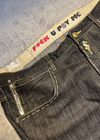 Altın Baskılı Gevşek Kesim Erkek Kot Pantolon - Görsel 5