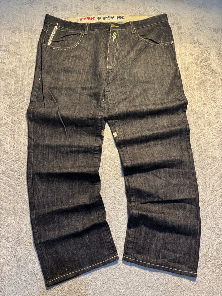 Altın Baskılı Gevşek Kesim Erkek Kot Pantolon - Görsel 4