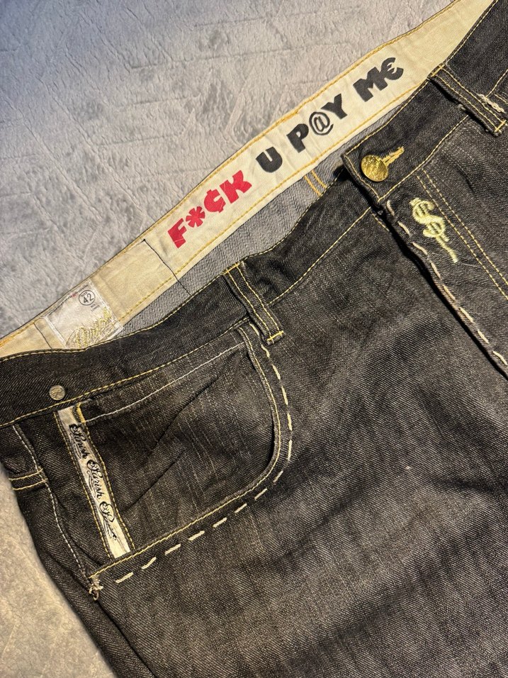 Altın Baskılı Gevşek Kesim Erkek Kot Pantolon - Görsel 5