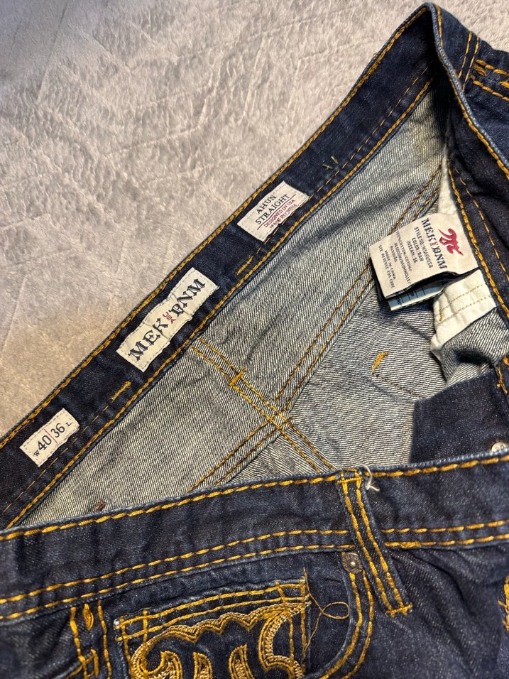 Erkek Lacivert Desenli Bol Kesim Kot Pantolon - Görsel 4