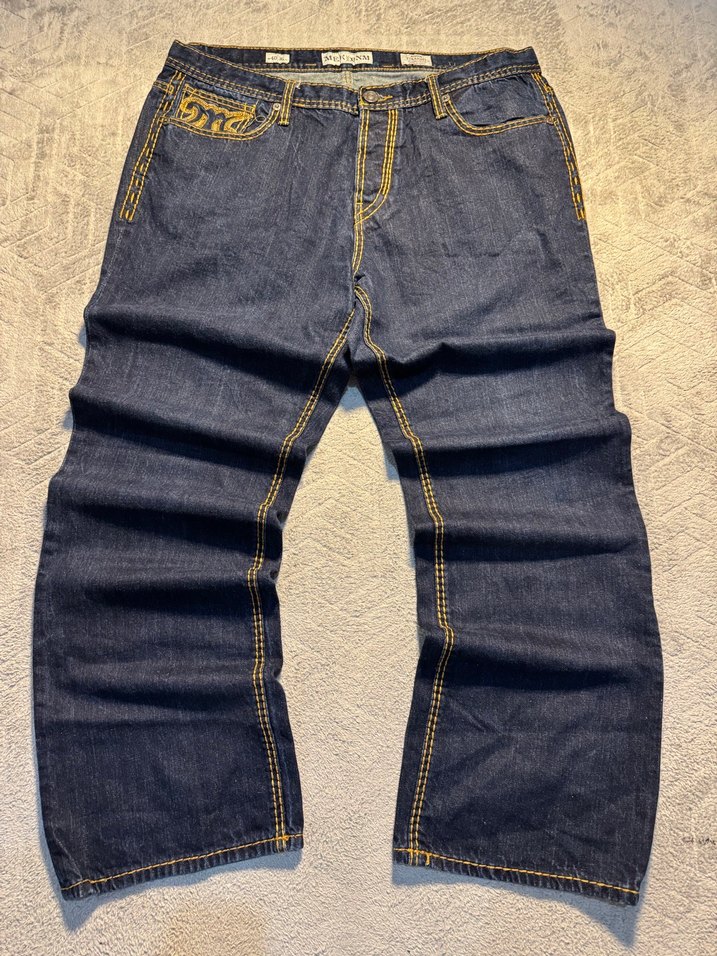 Erkek Lacivert Desenli Bol Kesim Kot Pantolon - Görsel 3