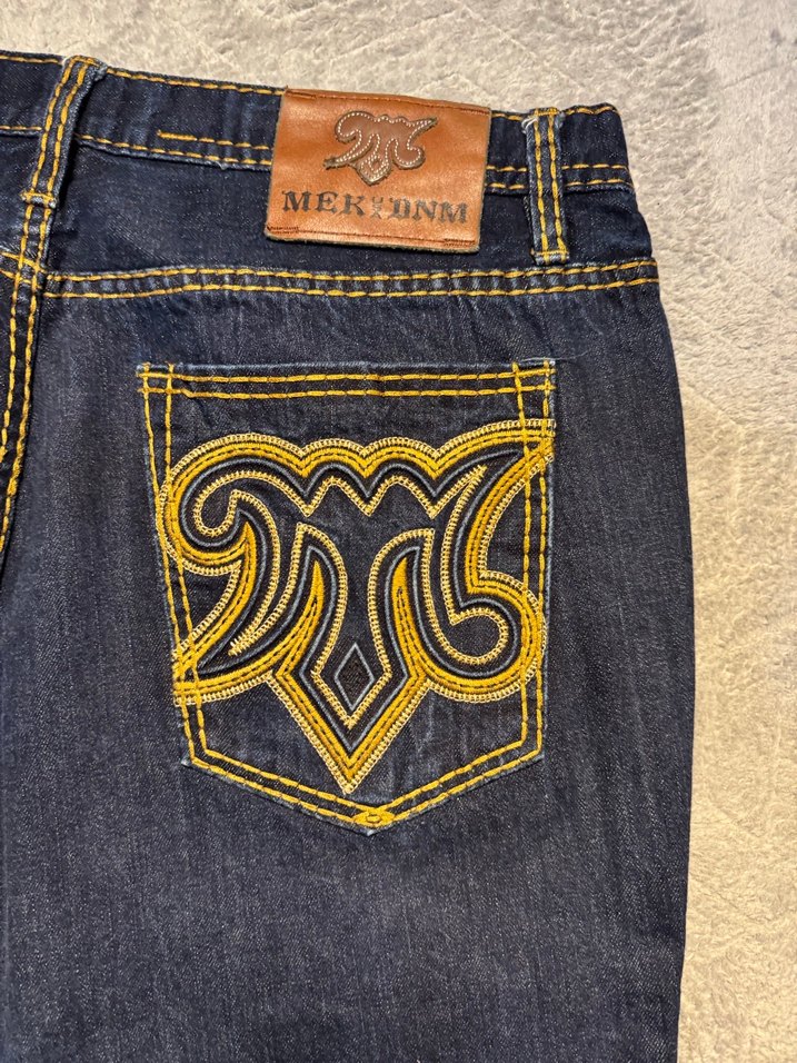 Erkek Lacivert Desenli Bol Kesim Kot Pantolon - Görsel 2