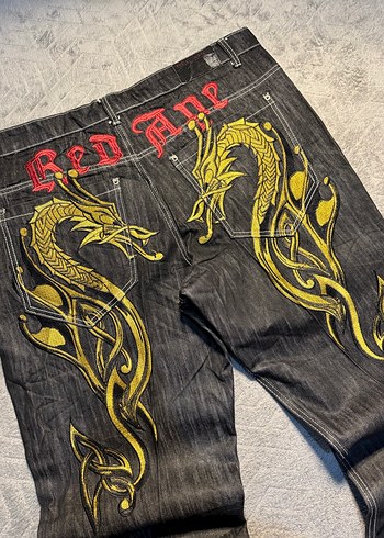 Altın Baskılı Erkek Kot Pantolon - Görsel 2