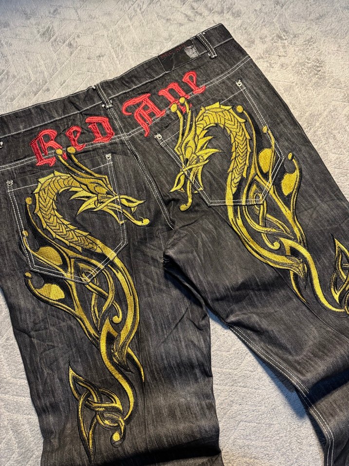 Altın Baskılı Erkek Kot Pantolon - Görsel 2