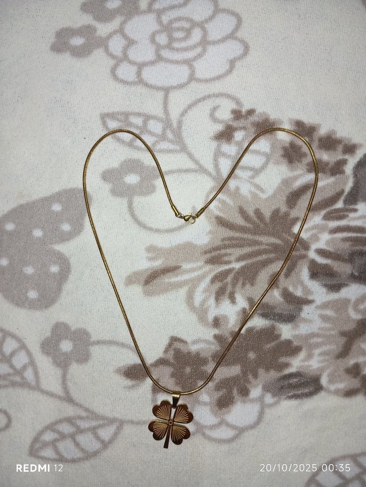 Uzun Zincirli Altın Renkli Dört Yapraklı Yonca Kolye - Görsel 2