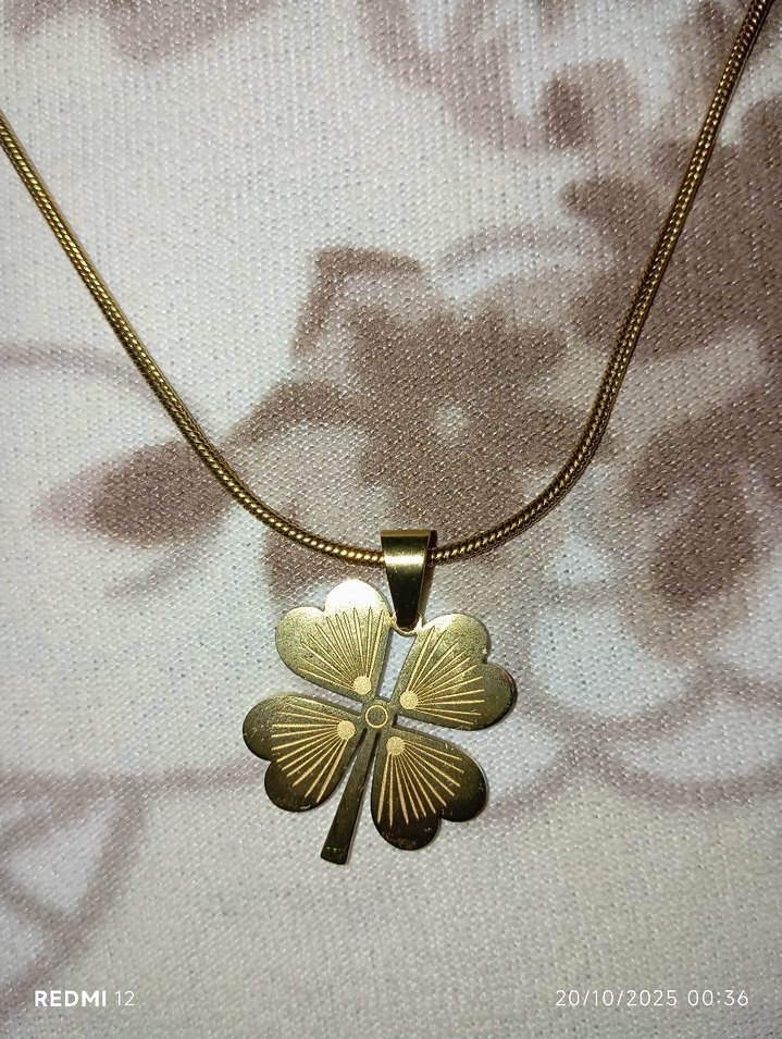 Uzun Zincirli Altın Renkli Dört Yapraklı Yonca Kolye - Görsel 3