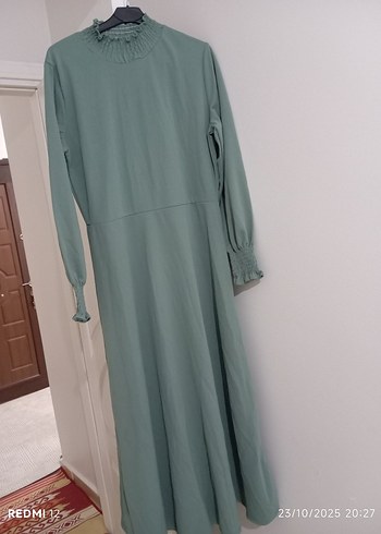 Yeşil Uzun Kollu Salaş Elbise - Görsel 3