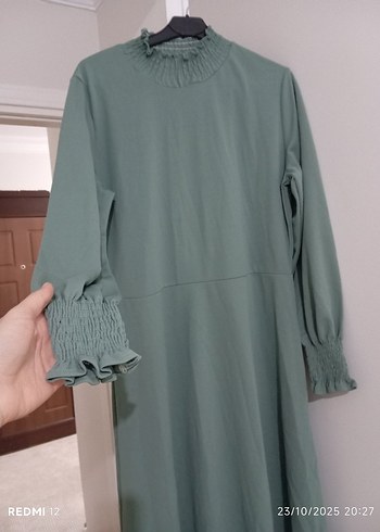 Yeşil Uzun Kollu Salaş Elbise - Görsel 2