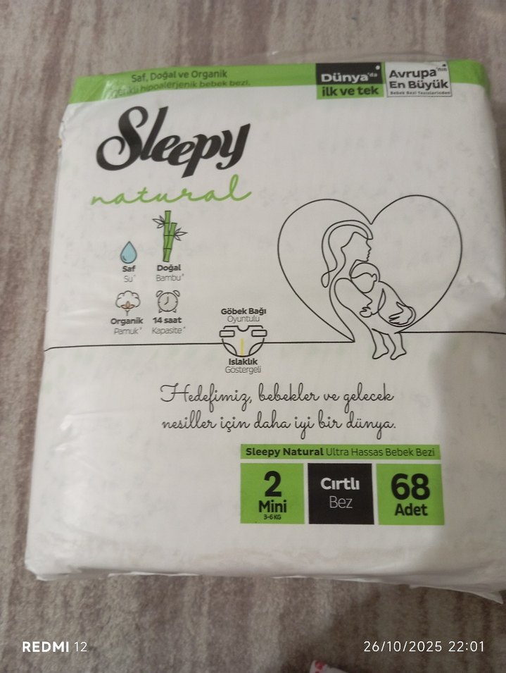 Sleepy Natural Mini Bebek Bezi 68 Adet Velcro - Görsel 2