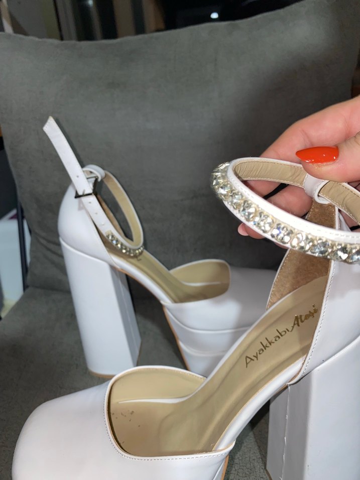 Gelin Ayakkabısı. Beyaz Kadın Platform Topuklu Ayakkabı. - Görsel 3