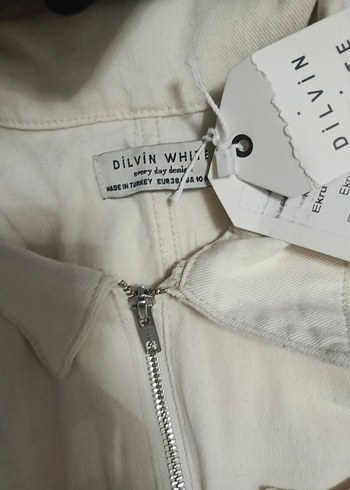 Kısa Kollu Ekru Denim Tulum - Görsel 7