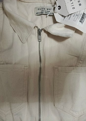 Kısa Kollu Ekru Denim Tulum - Görsel 5