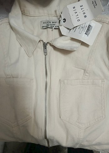 Kısa Kollu Ekru Denim Tulum - Görsel 6