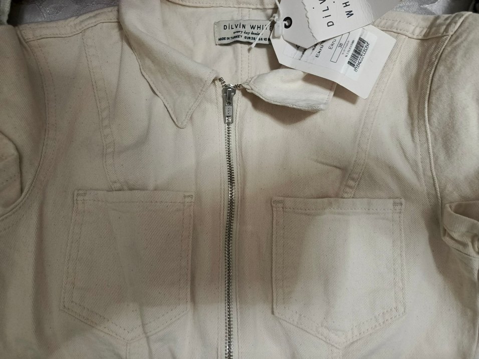 Kısa Kollu Ekru Denim Tulum - Görsel 5