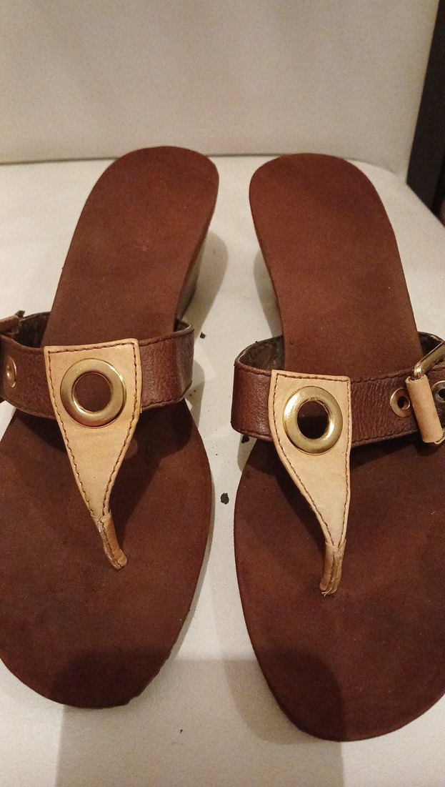 Kahverengi Deri Dolgu Topuklu Kadın Sandalet - Görsel 4