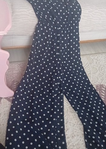 Puantiye Desenli Askılı Şifon Tulum - Görsel 2