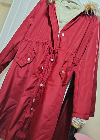 Bordo Uzun Düğmeli Kadın mont - Görsel 5