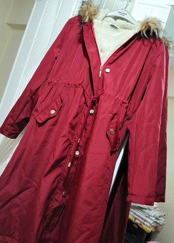 Bordo Uzun Düğmeli Kadın mont - Görsel 2