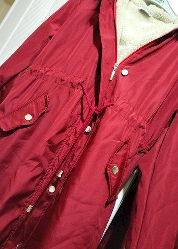 Bordo Uzun Düğmeli Kadın mont - Görsel 4