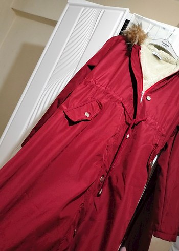 Bordo Uzun Düğmeli Kadın mont - Görsel 3