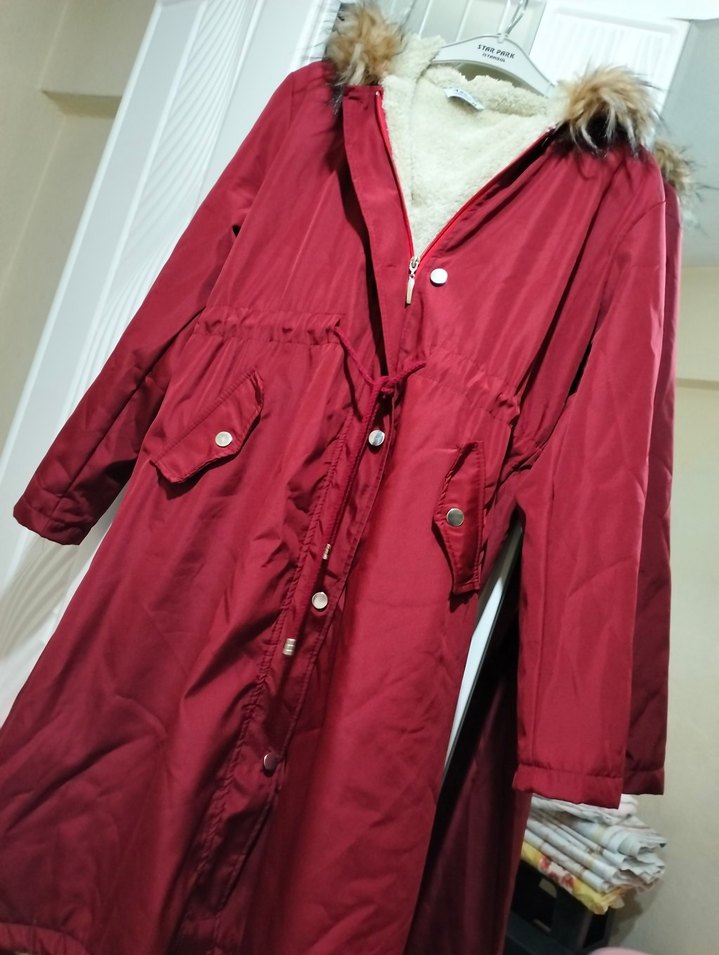 Bordo Uzun Düğmeli Kadın mont - Görsel 2