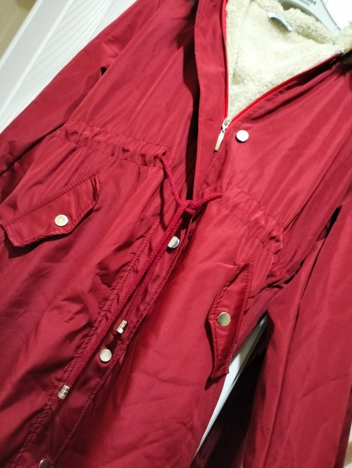 Bordo Uzun Düğmeli Kadın mont - Görsel 4