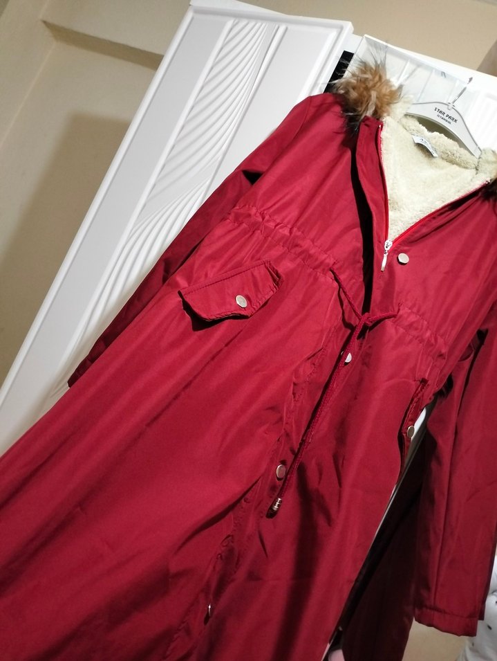 Bordo Uzun Düğmeli Kadın mont - Görsel 3