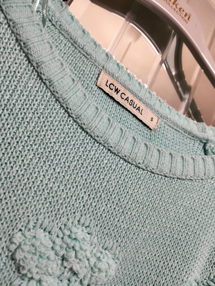 Turkuaz Bohem Örgü Kadın Kazak - Görsel 3