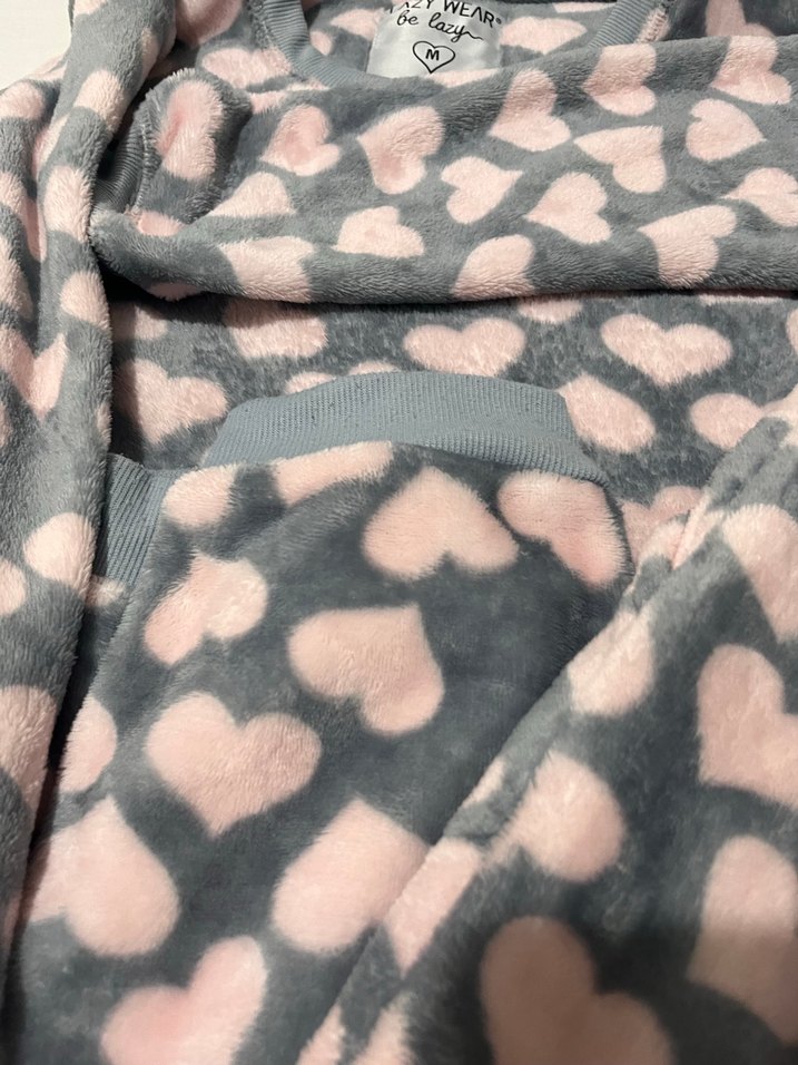 Gri Kalp Desenli Uzun Kollu Kadın Pijama Takımı - Görsel 2