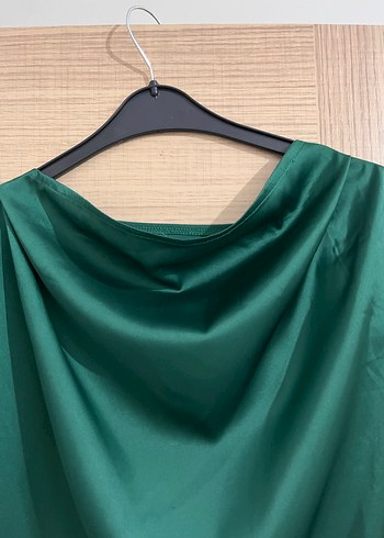 Drapeli Yüksek Yaka Yeşil Kadın Bluz - Görsel 2