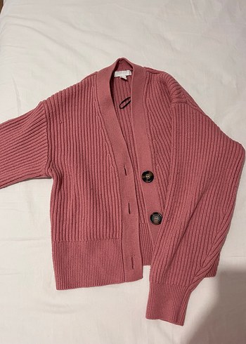 Düğmeli Pembe Triko Kadın Hırka - Görsel 2