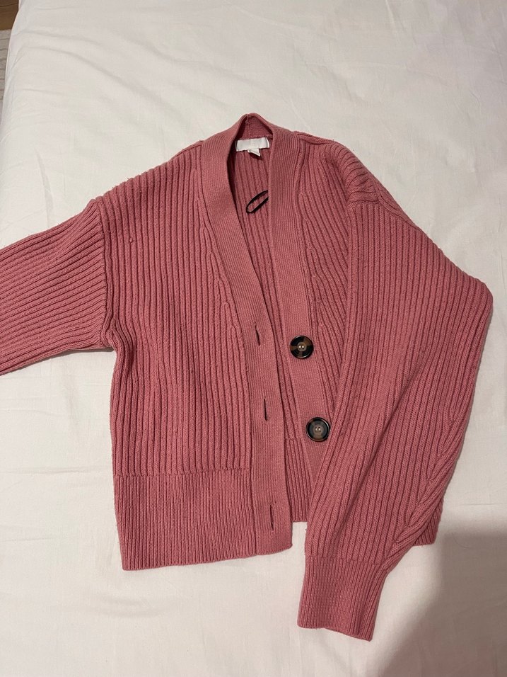 Düğmeli Pembe Triko Kadın Hırka - Görsel 2