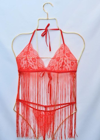 Kırmızı İşlemeli Mini Askılı Gecelik - Görsel 2